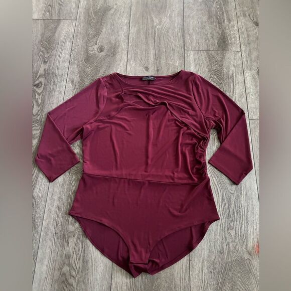 Lane Bryant Burgundy Long Sleeve Bodysuit - Picture 1 of 5